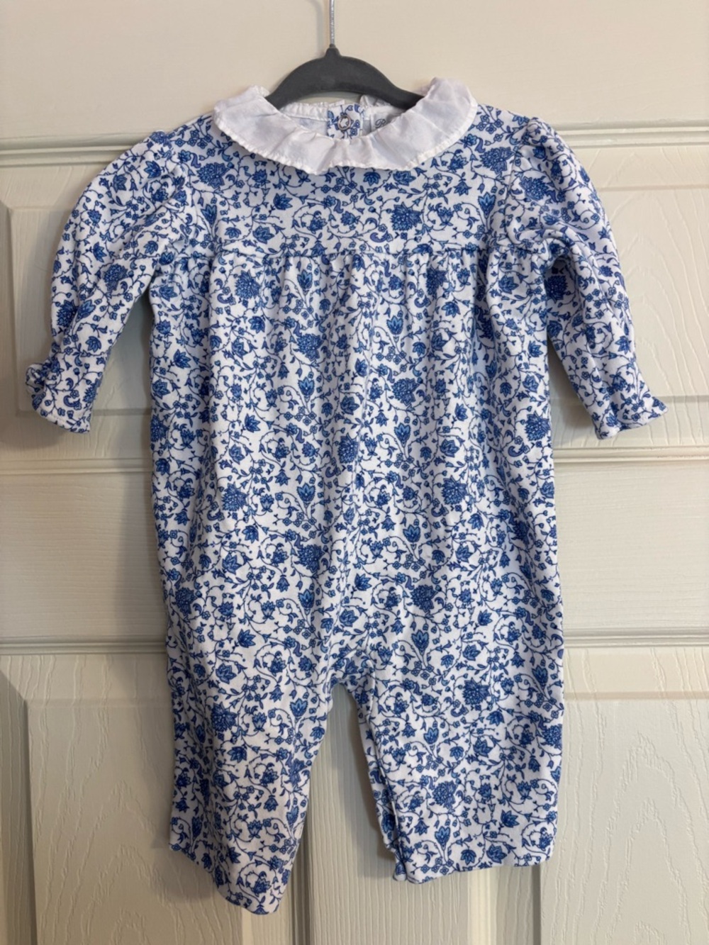 Ralph Lauren Blue Floral One-Piece with White Peter Pan Collar